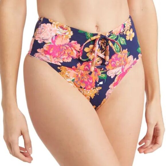 Maaji Peony Applause High Rise Leg Lace up BIKINI BOTTOM Sz M Cheeky Floral NEW - Picture 2 of 8